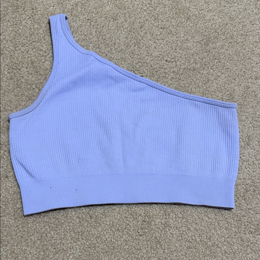Elegant One-Shoulder Ribbed Crop Top - Lavender